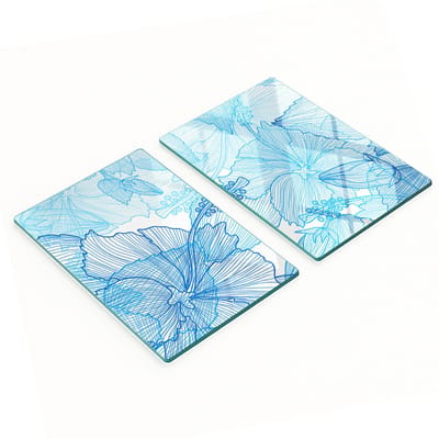 Glazen snijplanken voor in de keuken met Hawaïaanse bloemenprint, 2x40x52 cm