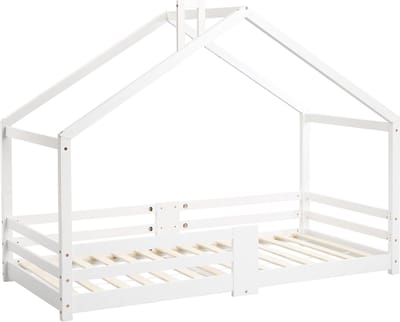 Merax Kinderbed 90x200 - Bed voor Kinderen met Valbeveiliging - Huisbed - Wit