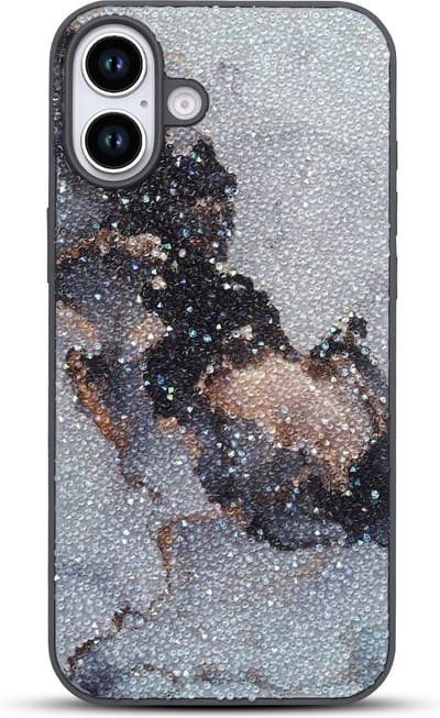 Casemania Hoesje Geschikt voor Apple iPhone 16 - Grijs - Diamant Marmer Glitter Back Cover