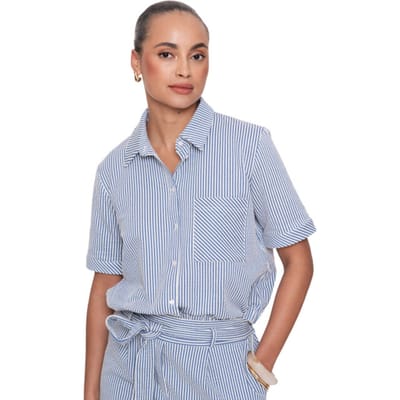 Geisha Blouse Blouse Met Streep Dessin En Korte Mouwen 63474 20 Blue/off-white Dames Maat - XXL
