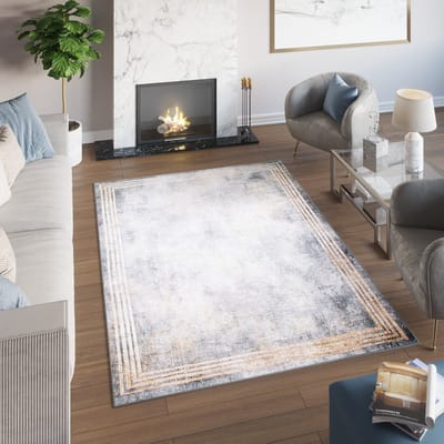 Tapiso Toscana Vloerkleed Gewreven Grijs Gouden Woonkamer Tapijt Maat- 80x150