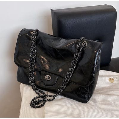 Sac à bandoulière Rétro Grande Capacité Chaîne Diamant Dernier Modèle Sac pour le Travail sous le Bras Sac pour Femme Matériau Durable gray