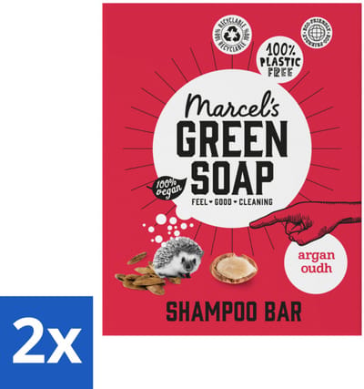 2 x Marcel's Green Soap - Shampoobar - Argan & Oudh - Versterkt & verzorgt - 90 gr - Shampoobar - Argan - Oudh - Biologische Shampoo - Plasticvrije Shampoo