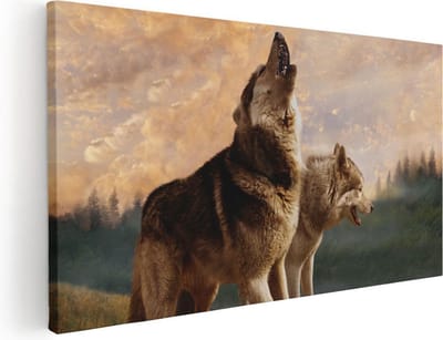 Artaza Canvas Schilderij Wolf - 40x20 cm - Klein - Wanddecoratie Dieren - Muurdecoratie Bos - Schilderijen Op Canvas