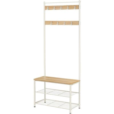 Ochama Kapstok, Halboom met Schoenopbergbank, 32 x 70 x 177 cm, Industrieel, Naturel en Wit