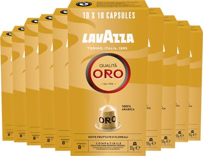 Lavazza Qualità Oro Koffiecups - 100 Nespresso Cups - 100% Arabica Koffie - Intensiteit: 8/13 - 10 x 10 Aluminium Capsules