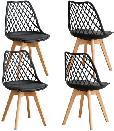 NaevaMi Eetkamerstoelen - Eetkamerstoelen Set van 4 - Eetkamerstoelen met Houten Poten - Modern en Minimalistisch - Pu Gewatteerde Zitting - Beukenhout Benen - Nordic Stoel Voor Keuken Woonkamer/Eetkamer - Zwart