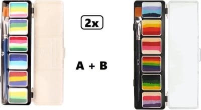 2x Splitcake -Schmink - pallet 6x6 gram incl. penseel -1x palet A en 1x pallet B -