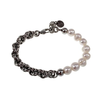 Kordarmband met Natuurlijke Zoetwaterparels, Armband, Gepolijst RVS, Unisex, Verstelbaar 17- 19cm - Handgemaakt door esde2