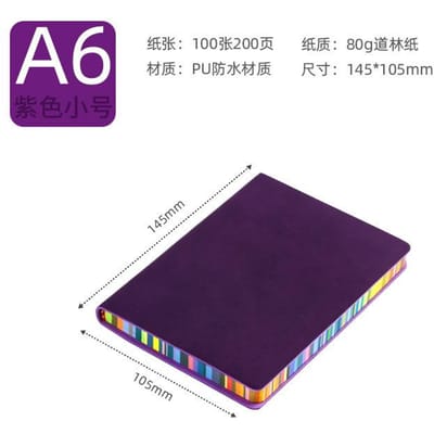1 stuk A6 Zachte Leren Omslag Regenboog Rand Notitieboek met 100 Bladen Kantoor School Student Werk Vergadering Notitieboek Kantoor Agenda paars