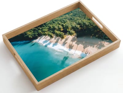 Dienblad hout 50x35 cm - Schootdienblad - Tropisch - Strand - Water - Palmbomen - Borrelplank rechthoek - Plateau dienbladen