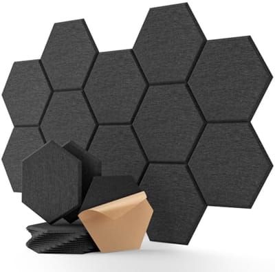 Akoestische Panelen - Zelfklevend - 140kg/m³ Hoge Dichtheid - Geluidsisolatie - 30×26×0.9cm - 12 Stuks - Zeshoekig - voor Thuisbioscoop en Kantoor