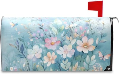 Magnetische Brievenbushoezen - Decoratieve Covers - Brievenbus Versieren - Weerbestendig Oxford Materiaal - 21 x 18 Inch - Blauw Bloem