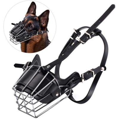Yousheng Pet Ademend Verstelbare Muilkorf Bescherming Anti-Bite Metalen Hoes Hondenbek M zwart