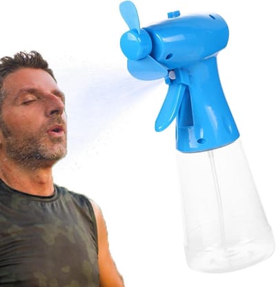 Draagbare mistventilator - Handventilator - Persoonlijke verkoeling - Met watersproeier - 350 ml inhoud - Blauw