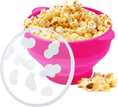 Siliconen Popcorn Kom - Magnetron Popper - Snelle Snacks Maken - Inklapbaar en Hittebestendig - 15 Kopjes Capaciteit - Roosrood