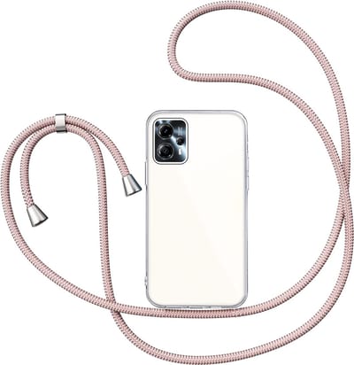Hoesje met Koord geschikt voor Motorola Moto G13 / G23 - Back Cover Siliconen Case Transparant Hoes Roségoud