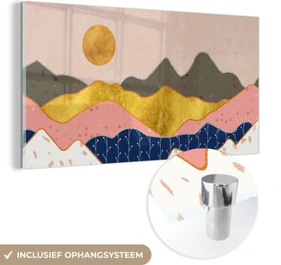 MuchoWow® Glasschilderij 40x20 cm - Schilderij acrylglas - Goud - Pastel - Patronen - Foto op glas - Schilderijen