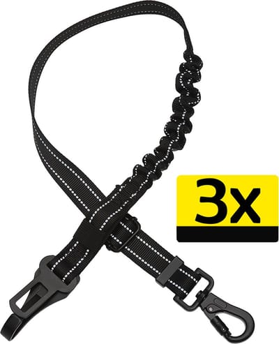 Hondenriem Autogordel Flexibel Hondengordel Voor Auto Hondengordel Met Kliksysteem en Haak - Zwart - 3 Stuks