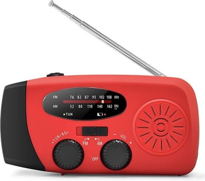 Noodradio solar opwindbaar - Radio Opwindbaar - Noodradio - radio op batterijen voor rampen - AM/FM draagbare radio - met 2000mAh Batterij - Vintage Stijl voor Camping & Buiten (Rood)