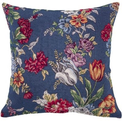 Kussenhoes - Luxe gobelin - Kate Navy - Donker Blauw met kleurige bloemen