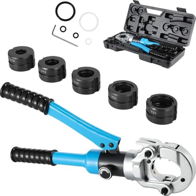 Professionele perstang, V-contour, afvalwater, gas en huisleidingen, hydraulische perstang, hydraulische perskracht 8T, koperen buis, roestvrijstalen buizen, krimptang, 360° draaibare kop, HMTM-YQK-1632-V