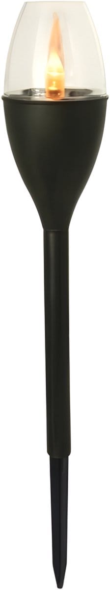 Gerimport Tuinlamp - solar - LED licht - kunststof - H37 cm - zwart - grondpin - vlam effect