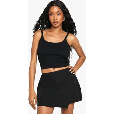 boohoo Dames Asymmetrische Mini Skort | Black | Maat: 6