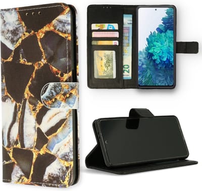 Casemania Hoesje Geschikt voor Samsung Galaxy S24 - Marmer Zwart - Portemonnee Book Case