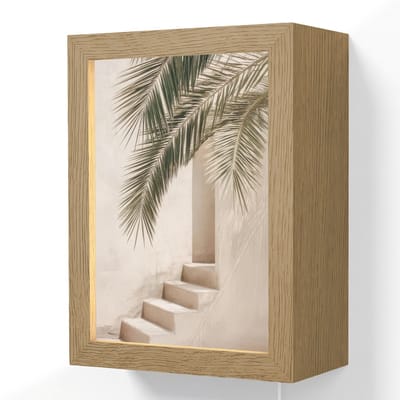 Wandlamp 15x20 cm - Oplaadbaar - Palmboom - Schaduw - Trap - Beige - Wandlampen binnen woonkamer - Slaapkamer lamp met kabel - Decoratieve nachtlamp - Vloerlamp snoer