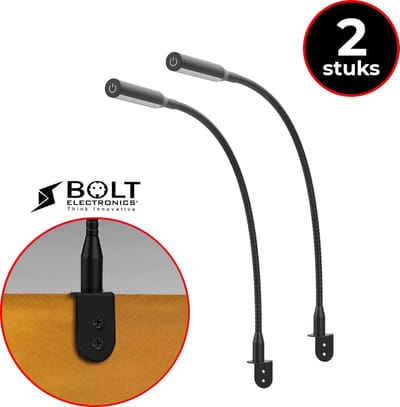 Bolt Electronics® LED bedlampjes hoofdbord - leeslamp boxspring  - zwart - flexibele arm - dimbaar - leeslamp - 2 stuks - 50 x 5 x 2 cm - 2700K