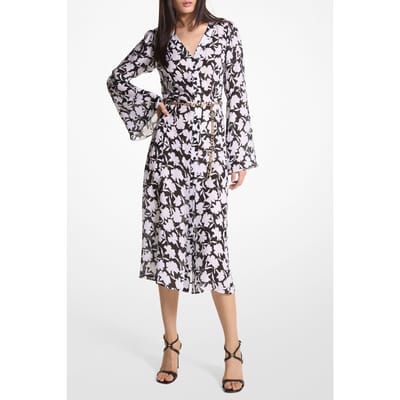 Michael Kors Pop Shdw Flr Midi Dress Black/white Size: XXS | Midi Dresses Outlet | Dames | Zwart