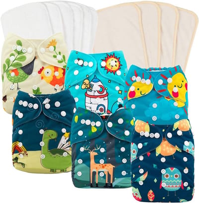 Baby Doek Luiers - Wasbare Luiers - Baby Comfortabel Houden - Inclusief Bamboe Inserts - 6 Stuks - Jongen Kleur