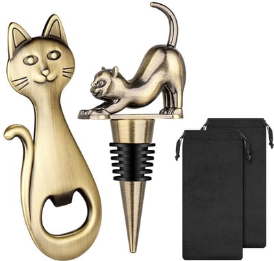 Solidchoice - Schattige Kattenthema Cadeauset met Wijnstop en Flesopener