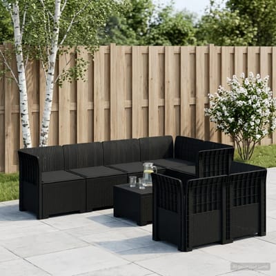 vidaXL - 7-Zits - Tuinbank - met - Kussens - Rattan - Look - PP - Antraciet