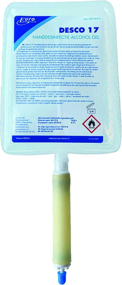 Handdesinfectie Euro Products Q18 alcoholgel Desco 17 800 ml 411311 | 6 stuks