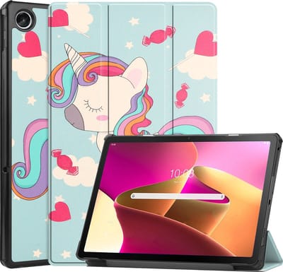 Hoes - Geschikt voor Lenovo Tab M10 Plus (3e / 3rd Generatie) - Dun & Stevig - Trifold Bookcase - Hard Cover - Hardcover Book Case - Tablet Hoesje - Eenhoorn