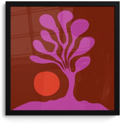 Poster in lijst - Fotolijst 40x40 cm - Posters - Boom - Paars - Cirkel - Vloeiend - Posterlijst zwart - Decoratie - Wanddecoratie woonkamer - Muurdecoratie slaapkamer