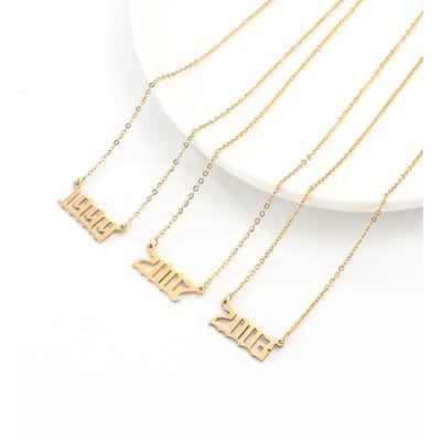 Collier avec numéro d'année et date de naissance pour femme, chaîne dorée en acier inoxydable, ras du cou, 1993 1996 2000 or