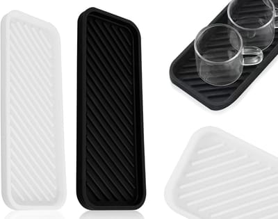 Siliconen Afvoer Matten Set van 2 - Keuken en Badkamer Organizer voor Sponsen en Afval, Zwart en Wit