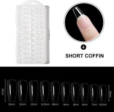 Dermarolling Nageltips Short Coffin 10 maten - 240 stuks