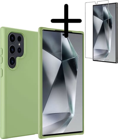 Hoesje Met Screenprotector - Geschikt voor Samsung Galaxy S24 Ultra - Sterk & Shockproof - Back Cover - Siliconen Case - Telefoon Hoes - Groen
