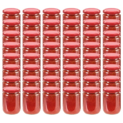vidaXL - Jampotten - met - rode - deksels - 48 - st - 230 - ml - glas