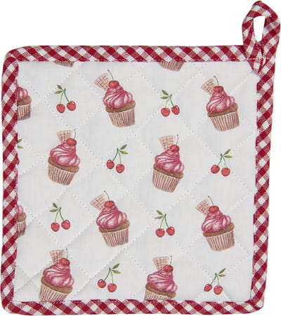 Clayre & Eef Pannenlap 20x20 cm Rood Wit Katoen Cupcakes