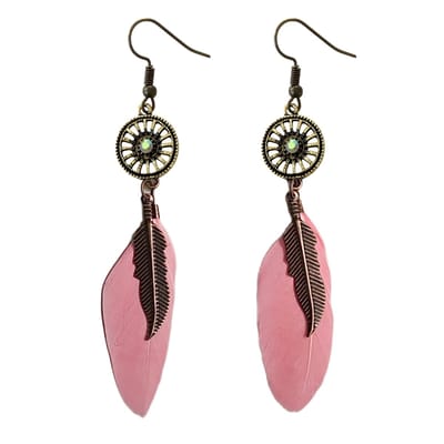 Fako Bijoux® - Oorbellen - Wiel Met Veren - Roze