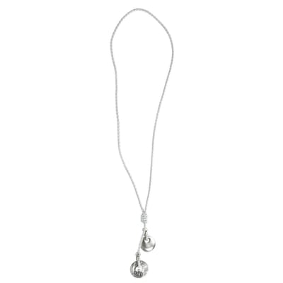 Behave - Lange gevlochten imitatieleren ketting met cirkelvormige hangers, 86 cm