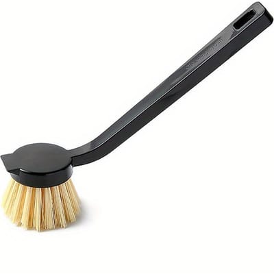 1 brosse à vaisselle sans huile, manche long, pour casseroles, pour le nettoyage de la vaisselle, pour la cuisine noir