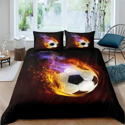 Voetbal Dekbedovertrek Set King Queen Full Size Voetbalpatroon Polyester Dekbedovertrek Voor Kinderen Tieners Voetballiefhebber Beddengoedset 135x200cm 2pcs