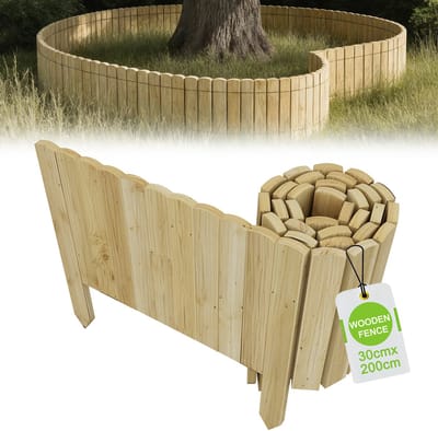 Froadp 30 cm Natuur Tuinhek Flexibele Grasmaaierrand - Bloembedrand 200 cm Lang Prikhek Houten Hek voor Bloembed, Grasmaaierrand & Tuinomheining