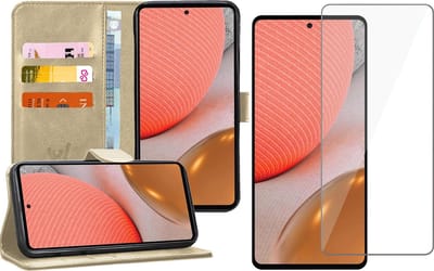 Hoesje geschikt voor Samsung Galaxy A72 - Book Case Kunstleer Wallet - Goud - Met Screenprotector
